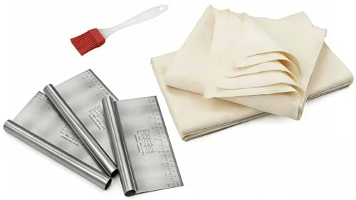 JASFLY 3 stycken bagarlinne linneduk bröd bakning 75 x 45 cm, linneduk för bröd bakning tillbehör, med 3 stycken degskrapa rostfritt stål för familjer bagare nybörjare