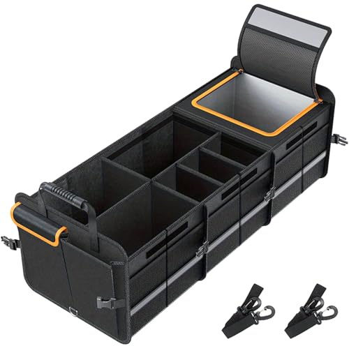Car Boot Organiser with Cooler Bag - Large Collapsible Trunk Organizer for SUV Van Car, Waterproof Boot Storage Box with Multi Compartments, Heavy Duty Boot Tidy for Women Men Camping Shopping