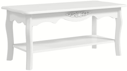 HOMCOM Tavolino da Salotto Moderno Tavolino da Caffè Basso in Legno Bianco, 94 x 44 x 43cm