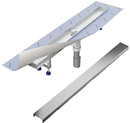 Aquabad Duschrinne SDS Pro 100 cm gebürsteter Edelstahl inkl. Haarsieb, Abgang senkrecht, Blende BORD, linearer Bodenablauf, Komplettset