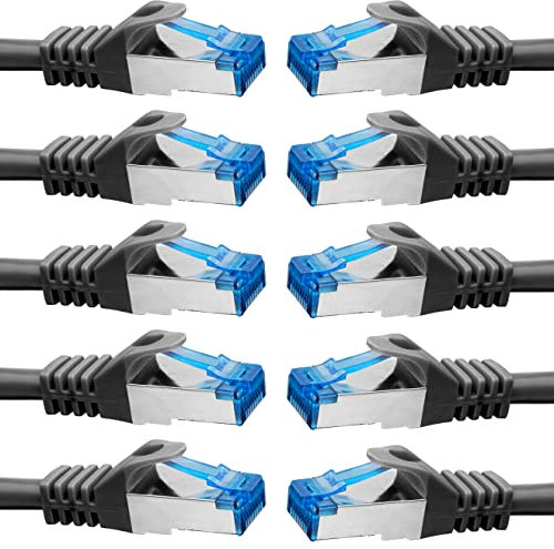 BIGtec - 10 Stück - 15m CAT.7 Gigabit Patchkabel Netzwerkkabel schwarz Kupferkabel Patch Ethernt LAN DSL Kabel CAT7 (RJ45, Cat 7, S/FTP PIMF) 15,00m