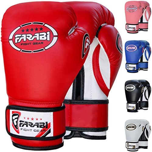 Farabi Sports 6 oz 8 oz Boxhandschuhe Kinder Box Handschuhe MMA Muay Thai Kickboxen Sparring Boxsack Training Kinder Boxhandschuhe (Red, 8-oz)