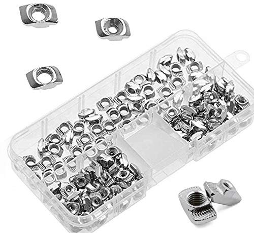 YouU 150 Pezzi Serie 2020 M3 M4 M5 T-Scanalatura Acciaio al carbonio nichelato Rotolo semicircolare nel dado a T scorrevole con scatola di immagazzinaggio