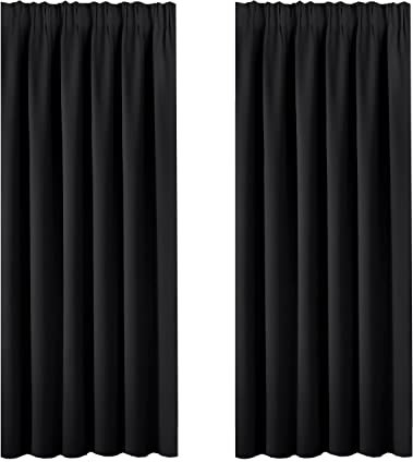BellaHills Blackout Curtains Super Soft Solid Pencil Pleat Curtains Thermal Insulated Blackout Curtains for Bedroom with Two Free Tiebacks 66 x 72 Inch, 2 Panels, Black