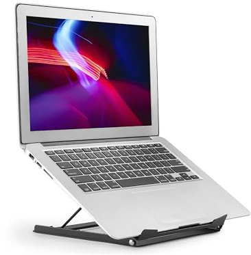 Properav Steel Portable Ergonomic Laptop Stand for Windows & Mac devices such as Dell, Toshiba, HP, Samsung, MacBook, Lenovo with Secure Fit Pads - Black