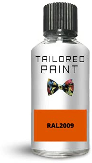 Tailored Paint 2K Direct Gloss Paint RAL Colour Code For Wood, Metal, Plastic, PVC, Car, Motorbike, Moped, Scooter, Tractor (Touch Up Bottle With Brush, RAL2009 Traffic Orange)