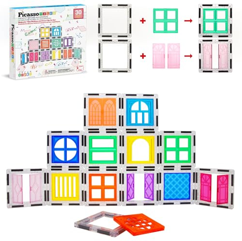 PicassoTiles Blocs magnétiques à Clipser pour fenêtres et Portes, Carreaux magnétiques, Blocs de Construction, Jouets éducatifs, kit éducatif, kit éducatif, Bloc d'empilage pour garçons et Filles
