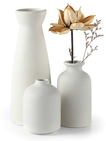 CEMABT Ceramica Vaso Set-3 Piccolo Fiore Vaso Per Decor, Minimalista Boho Stile Decor per Matrimonio Cena Tavolo Partito Soggiorno Ufficio Camera da letto… (Bianco)