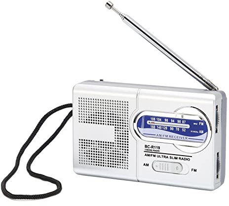 Portable Radio, Serlium AM FM Small Radio Battery Operated Pocket Radio for Walking Jogging Camping Silver(#1)