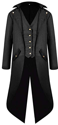 Odizli Vêtements médiévaux pour homme - Veste frack steampunk - Manteau gothique Vikings - Jupe de marche, Noir , XL