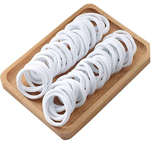 Set di 100 elastici per capelli da donna e ragazza, 4,5 cm, semplici in tinta unita, elastici per capelli, elastici per coda di cavallo, accessori per capelli da uomo (bianco)