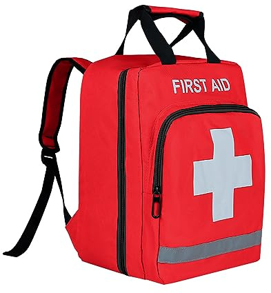 Jipemtra Red Emergency Bag First Aid Backpack Empty Medical Treatment First Responder Trauma Bags for Hiking Outdoors Travel Camping Daycare Cycling (BB)
