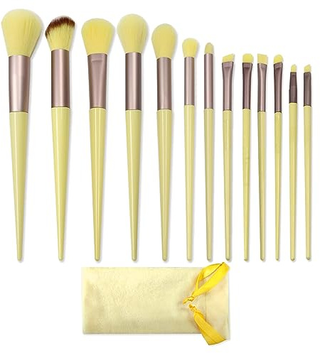 SJBAUTYO Juego de brochas de maquillaje de 13 piezas,juego de brochas de maquillaje profesional,cepillo de maquillaje es adecuado para colorete, base líquida, sombra de ojos,amarillo
