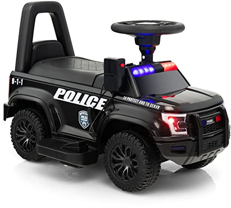 DREAMADE Voiture Électrique pour Enfants, 6V Voiture de Police, Véritable Mégaphone, Musique, Sirène Clignotante, Phares, Véhicule à 4 Roues pour Filles & Garçons de 18-60 Mois (Noir)