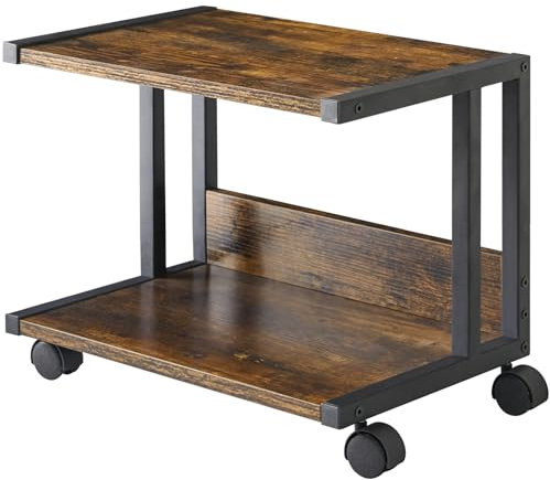 IBUYKE Unter Schreibtisch Drucker Stand,2 Tier Drucker Cart für Drucker,Mobile Home Desktop Organizer Regal mit 4 Rädern,für Drucker, Fax, Home Office Gebrauch,Rustic Brown TLJ007H
