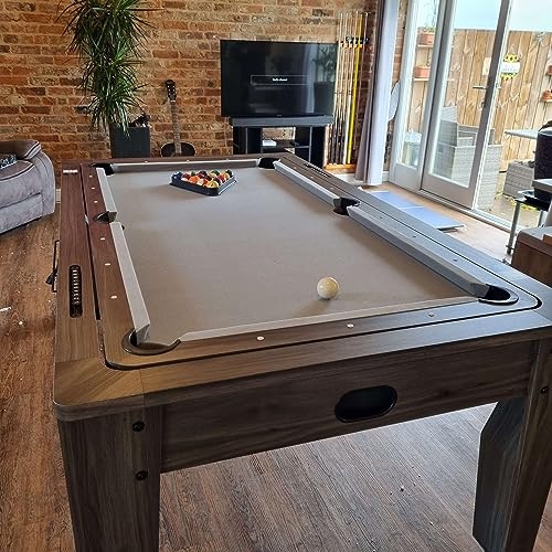 6ft Pool Table Driftwood Dining Table & 3 in 1 Pool Table Tennis Air Hockey Games Table With All Accessories