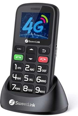 SweetLink S2PLUS 4G Seniorenhandy Ohne Vertrag, 1400mAh Akku Senioren Ohne Vertrag Dual Nano SIM, SOS-Taste, 1,77 Zoll Farbdisplay Großtastenhandy mit Ladestation, Taschenlampe, FM-Radio