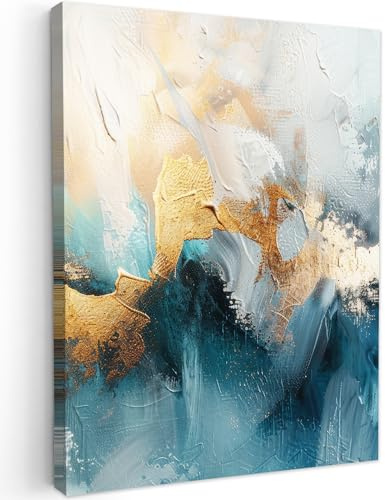 MuchoWow© Impression sur Toile Photo Peinture 60x80 cm Tableau Decoration Murale Chambre Salon Maison Deco Cuisine Abstrait - Art - Or - Bleu