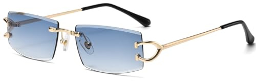 LIGOES - Occhiali da sole rettangolari in metallo, occhiali da sole alla moda senza montatura, lente UV400, protezione solare