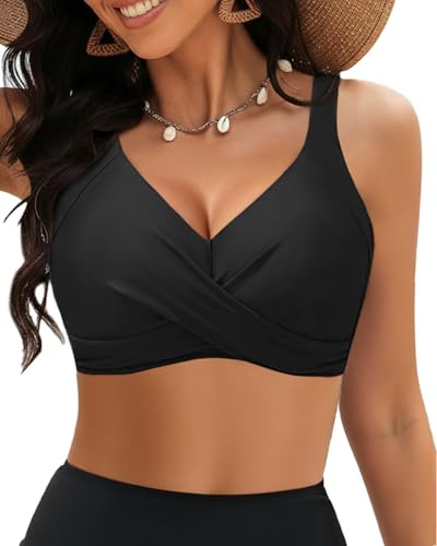 Black Women Underwire Bikini Tops - Push Up Swim Top Only Bra Padded Bathing Suit Top 2025 Swimsuit Tops L