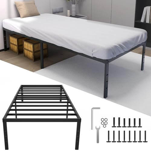 UISEBRT Bettrahmen 90 x 200 cm Metallbett Bettgestell Plattformbett aus Metall Einzelbetten mit 41.5cm Höhe Stauraum unter dem Bett - Maximale Tragfähigkeit 160 kg