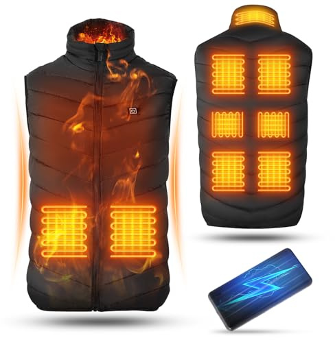 Heated Vest for Women and Men, Heated Body Warmer with 9 Heating Zones,10000mAh Battery Heated Gilet Winter Heating Waistcoat Jacket for Outdoor Skiing Riding Hiking Fishing (Power Bank is included)