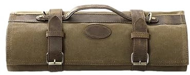 YIORYO Trousse à Couteaux en Toile cirée - 12 emplacements for Couteaux, Porte-Cartes et Grande Poche zippée - Cuir véritable, Tissu et Boucles en Laiton - for Chefs et étudiants en Cuisine