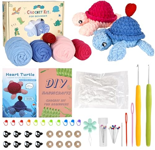 YYTECH Juego de agujas de ganchillo para principiantes, juego de ganchillo de 2 piezas, tortuga, juego de ganchillo con instrucciones en vídeo, juegos de ganchillo para niños y adultos, accesorios de