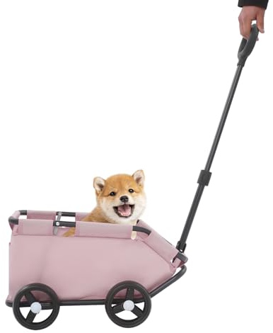 HarBin-Star - Mini carrello per cani per animali domestici, passeggino per cani pieghevole, carrello della spesa con manico estraibile per esterni, per cani e gatti fino a 10 kg (rosa)