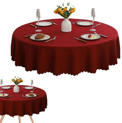 Bordsduk rund, 120 cm diameter Liten vaxduk bordsduk rund, trädgårdsbordsduk, liten utomhusbordsduk rund, vaxduk bordsduk, för trädgård, matsal, fester och hushåll (Röd)