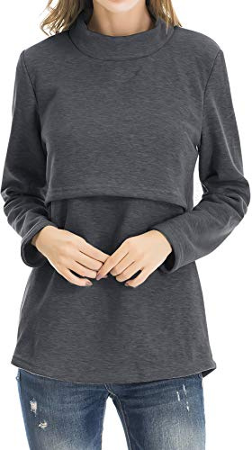Smallshow Tops de Lactancia de Lana Ropa de Lactancia Materna de Manga Larga de Invierno para Mujer,XXL Deep Grey