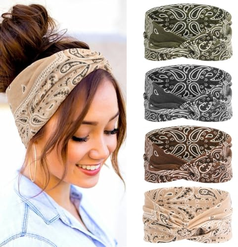 AOOSA 4 Pezzi Fasce Capelli Donna, Elastica Cerchietto Capelli Donna, Morbido Bandana accessori capelli, Bandana Extra Large Headband, Annodato Fasce per Yoga, Fitness & Skincare
