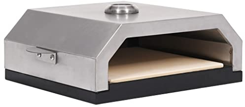 Horno de pizza con piedra de cerámica e indicador de temperatura para barbacoa de gas y carbón, acero inoxidable, mini horno para suelo crujiente, tarta de fuego, calzone, pan y fiestas en el jardín