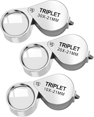 YIPFEN Juego de 3 Lupas Plegables 10X, 20X y 30X | Lupa Acero Inoxidable con Óptica Clara para Inspección Detallada de Joyería y Monedas