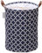 Sea Team Moroccan Lattice Pattern Laundry Hamper Canvas Fabric Laundry Basket Collapsible Storage Bin with PU Leather Handles and Drawstring Closure, 19.7 by 15.7 inches, Waterproof Inner, Dark Blue