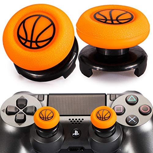 Playrealm FPS Thumbstick Extender & Drucken Gummi Silikon Griffabdeckung Thumb Grip Aufsätze 2 Sätze für PS5 Dualsenese & PS4 Controller(Basketball)