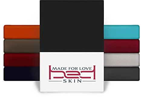 Bedskin Premium Boxspringbett & Wasserbett Spannbettlaken 200x200-200x220 cm, bis 40 cm Matratzenhöhe - Jersey Spannbettlaken für Boxspringbett, 100% Buamwolle Spannbetttuch (Schwarz)