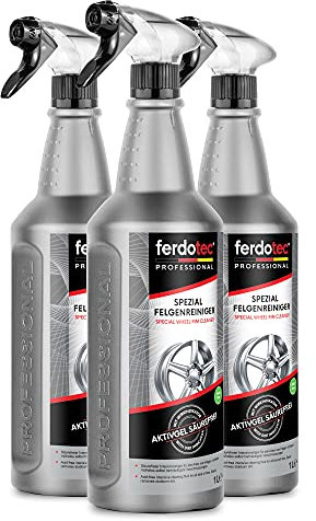 ferdotec® detergente per Ruote con indicatore di Colore | Detergente per Cerchioni per Cerchi in Alluminio, verniciati e in Acciaio | Gel Attivo Premium per la Cura dei Cerchi Senza acidi 3 x 1 L