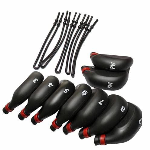 Golf Iron Covers, 9Pcs/Set GLOOF Golf Head Covers Black Silicone Rubber Golf Club Head Covers Fit All Brands