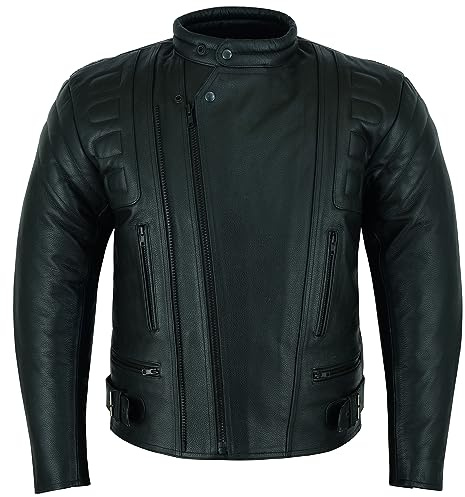 Texpeed Chaqueta de moto de cuero hombre - Chaqueta de moto Cruiser Touring con doble cremallera y protección CE (EN 1621-1) para motociclistas, color negro - S