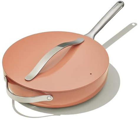 Caraway Nonstick Ceramic Sauté Pan with Lid (4.5 qt, 11.8) - Non Toxic, PTFE & PFOA Free - Oven Safe & Compatible with All Stovetops (Gas, Electric & Induction) - Perracotta