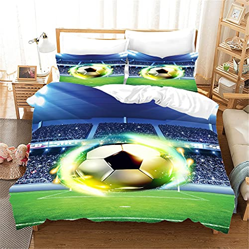 Tomifine Bettwäsche 135x200 cm Fussball Bettwäsche Set für Kinder 1 Bettbezug und 2 Kissenbezug (155x220cm+50 * 75cm*2,Fussball f)
