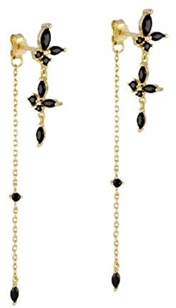 Bishilin Ohrhänger Silber 925, Ohrringe Lange Kette mit Schwarz Zirkonia Schmetterling Ohrringe Jugendstil Modeschmuck