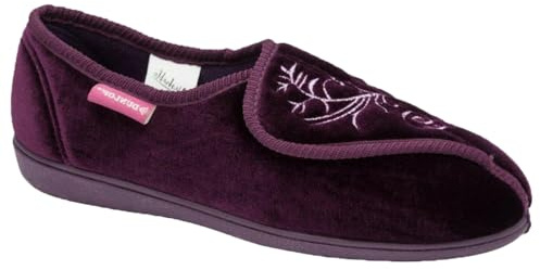 Dunlop Womens Slippers Ladies Orthopaedic Wide Fit Warm Lined Shoes Winter Slipper Adjustable Touch Fastening Comfy Warm Lined Classic Soft Closed Toe Fluffy Casual Comfortable Shu (Elana Purple, 4)