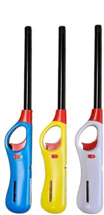 Pack of 3, Multipack Large BBQ Lighters Refillable Safety Gas with Assorted Colours Suitable for Kitchen, Barbecue, Candles, Camping, Cooking, BBQs, Fireworks etc (3)