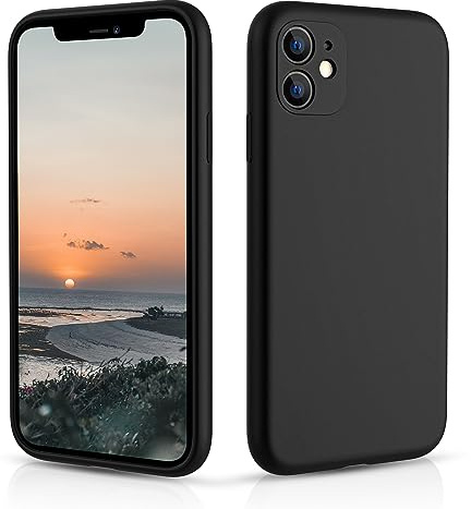 CALOOP Slim-Fit for iPhone 11 Case,Skin Soft Liquid Silicone,Sturdy Hard Frame Shockproof Cover with Anti-Scratch Microfiber Lining,Full Protection for Screen and Lens,6.1 inch(Black)