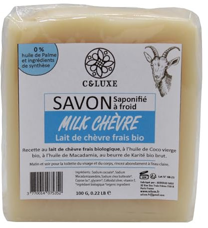 Savon au Lait de Chèvre Frais Bio et Argent Colloïdal - Saponification à Froid, Parfait pour Eczéma, Psoriasis, Acné - Hydratant et Apaisant, Peau Douce (1, senteur naturelle lait de chèvre)