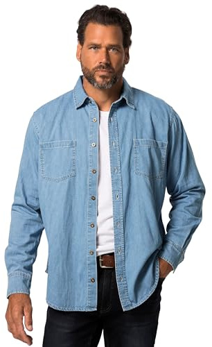 JP 1880 822885 Chemise en Jean pour Homme Grandes Tailles L-8XL Col Kent Coupe Moderne Jusqu'à 8 XL, Bleu Clair, 6XL