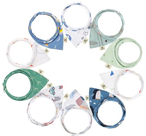 BEBOAN 10 Stück Dreieckstuch, Super Saugfähig Baumwolle Halstuch, Unisex Lätzchen Mit Druckknöpfen, Halstücher Spucktuch Sabberlätzchen für Kleinkinder Jungen Mädchen