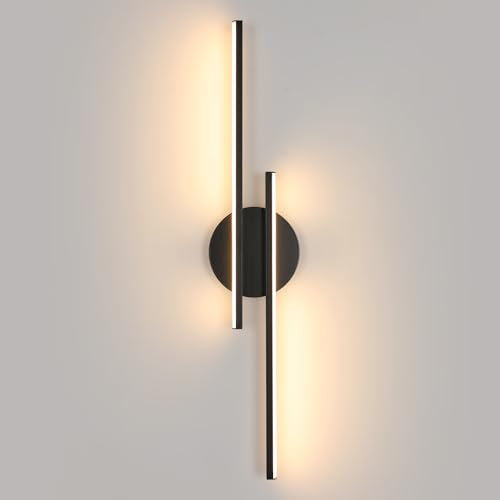 Comely Applique da Parete Interno LED, 24W 2700LM Lampada da Parete Moderna, Nero Lampada a Muro in Acrilico per Camera da Letto Soggiorno Corridoio Ufficio Scala, Bianco Caldo 3000K